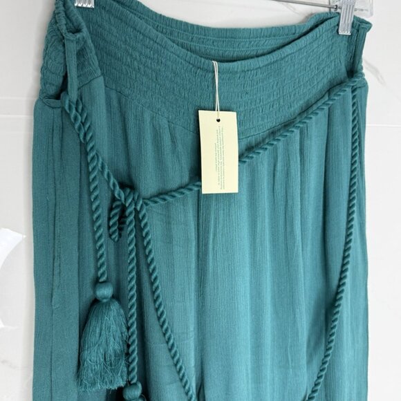 NWT Sundance "Spice Route" Embroidered Wide Leg Viscose Pants Sz M Teal $118 - Picture 7 of 15